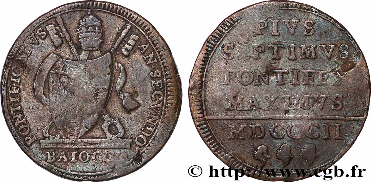 ITALIEN - KIRCHENSTAAT - PIUS VII. (Barnaba Chiaramonti) Baiocco 1802 Rome fSS