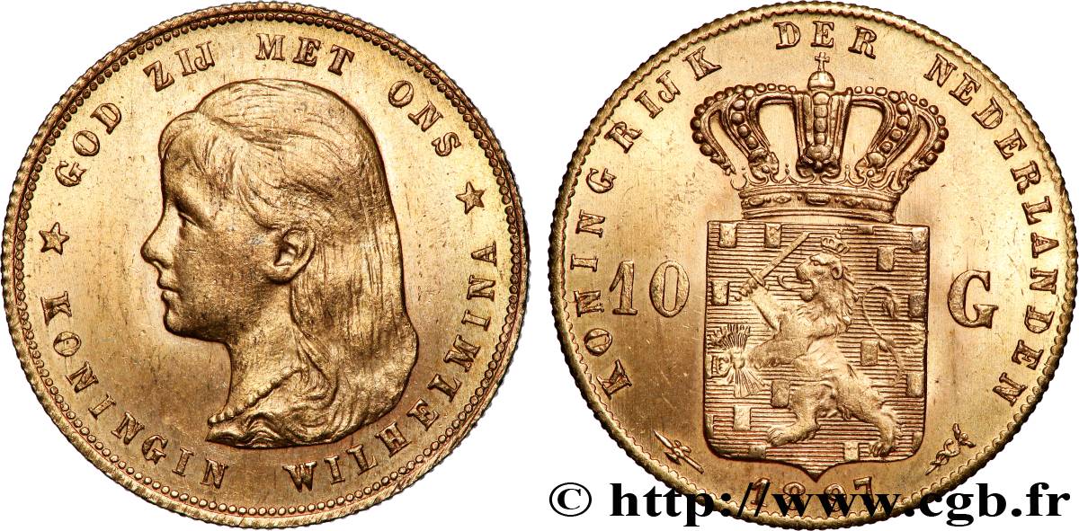 GOLD, PALLADIUM & PLATINUM INVESTMENT 10 Gulden 1897 Utrecht AU