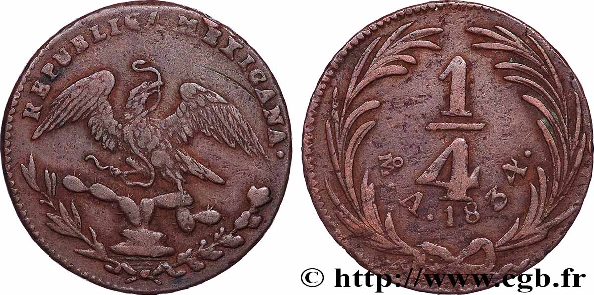 MEXICO 1/4 Real Aigle 1834 Mexico XF