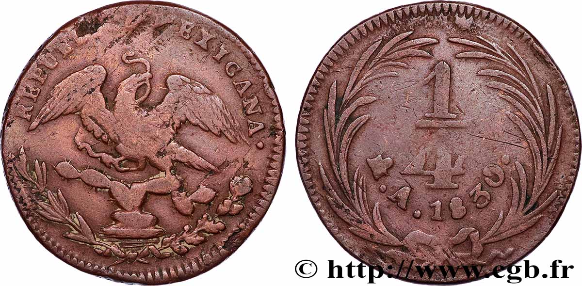 MEXICO 1/4 Real Aigle 1830 Mexico VF
