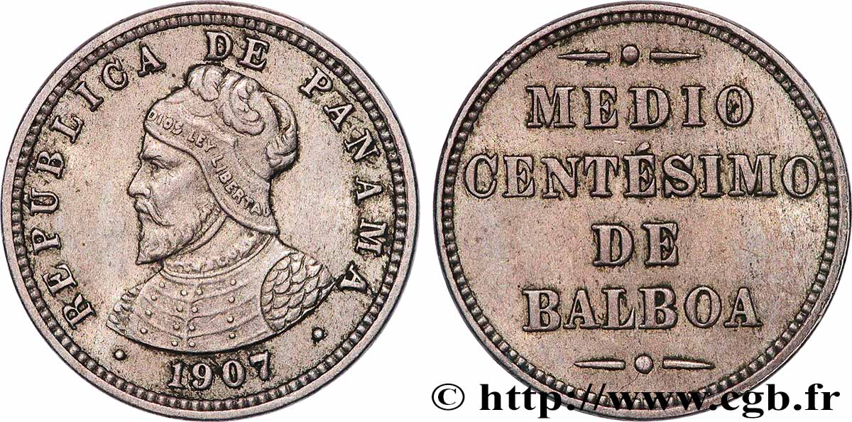 PANAMA 1/2 Centesimos de Balboa 1907 Philadelphie TTB+