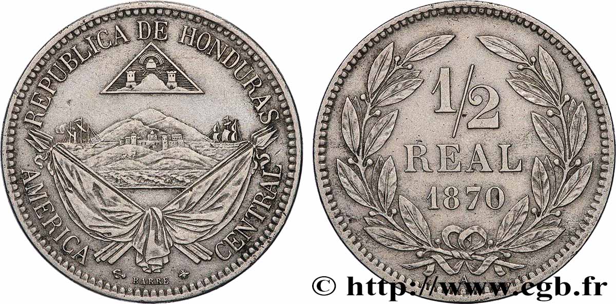 HONDURAS 1/2 Real 1870 Paris fVZ