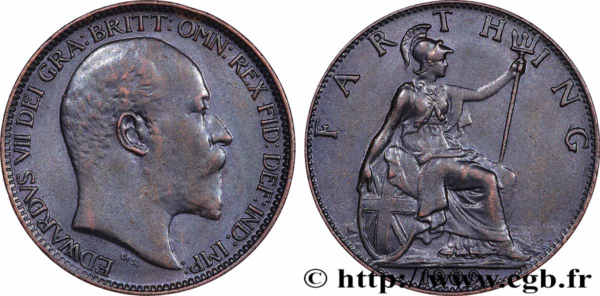 ROYAUME-UNI 1 Farthing Edouard VII 1909 Londres SUP