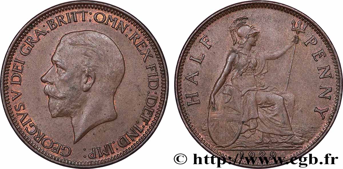 ROYAUME-UNI 1/2 Penny Georges V 1929 Londres SUP