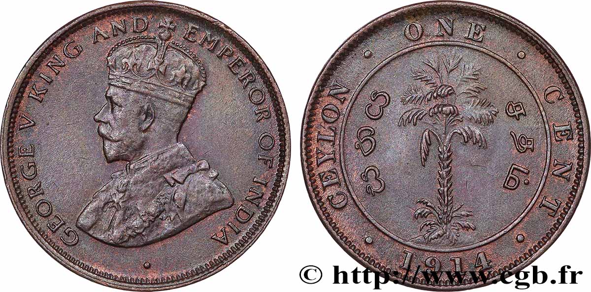 CEYLAN 1 Cent Georges V 1914 TTB+