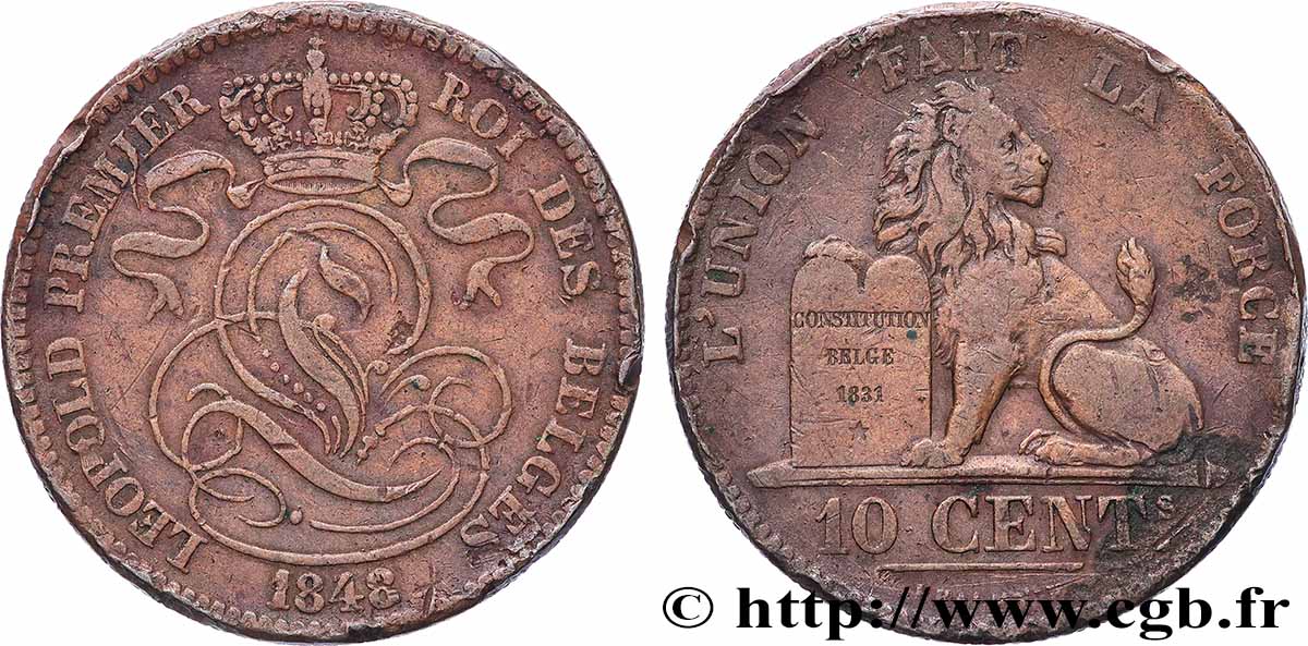 BELGIQUE 10 Centimes Léopold Ier 1848 Bruxelles TB+