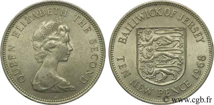 JERSEY 10 New Pence Elisabeth II / écu de Jersey 1968  TTB 