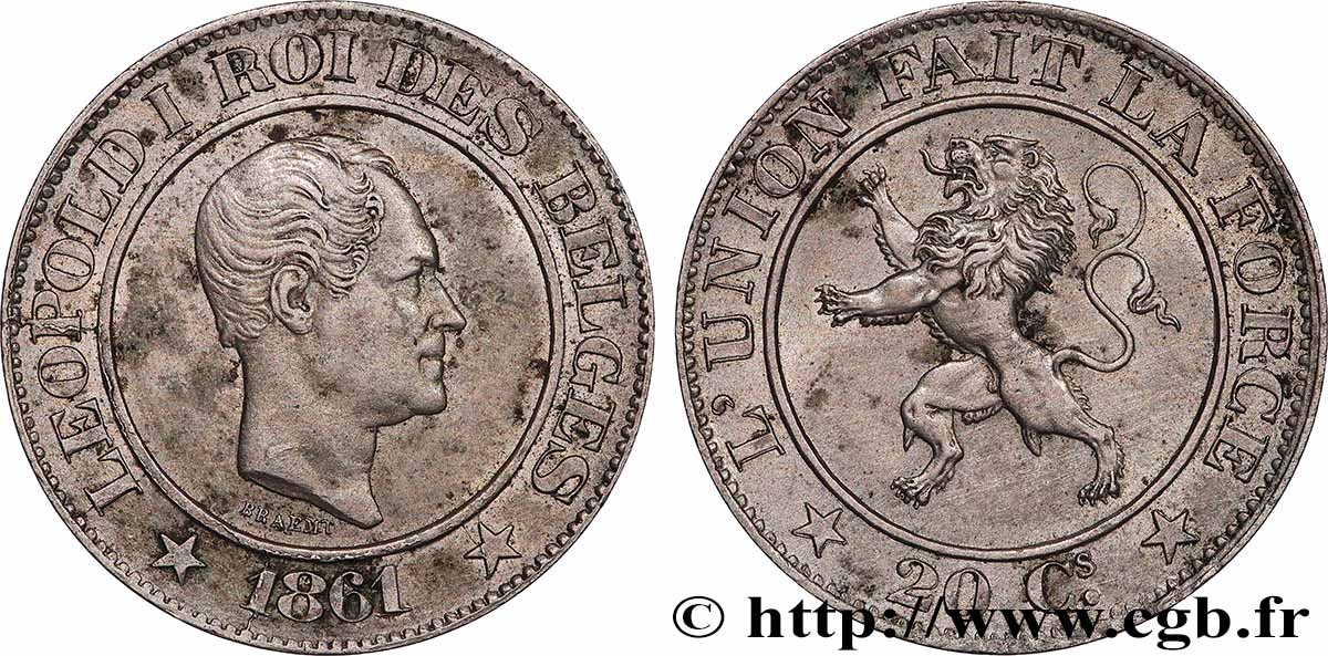 BELGIEN 20 Centimes Léopold Ier 1861 VZ