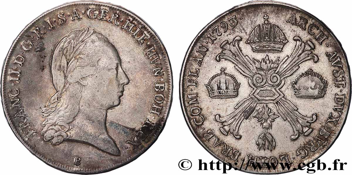 PAYS-BAS AUTRICHIENS - FRANÇOIS II D AUTRICHE Kronenthaler (thaler à la couronne) 1793 Kremnitz TTB