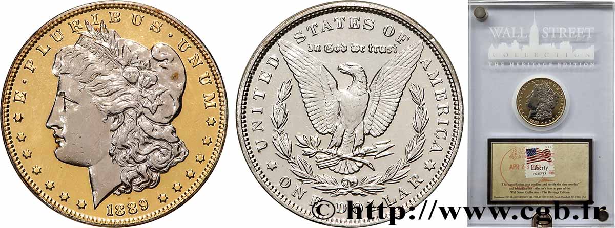 ÉTATS-UNIS D AMÉRIQUE 1 Dollar Morgan plaquée or et platine 1889 Philadelphie TTB+