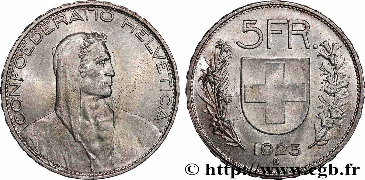 SWITZERLAND 5 Francs 1925 Berne AU