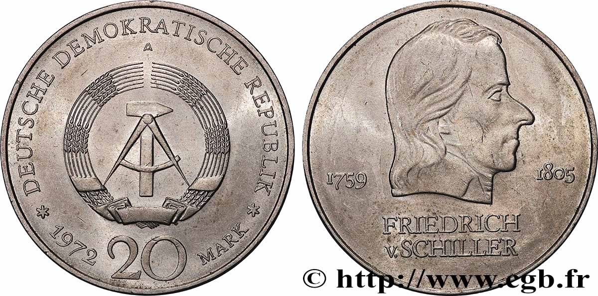 REPUBBLICA DEMOCRATICA TEDESCA 20 Mark Friedrich von Schiller 1972 Berlin SPL