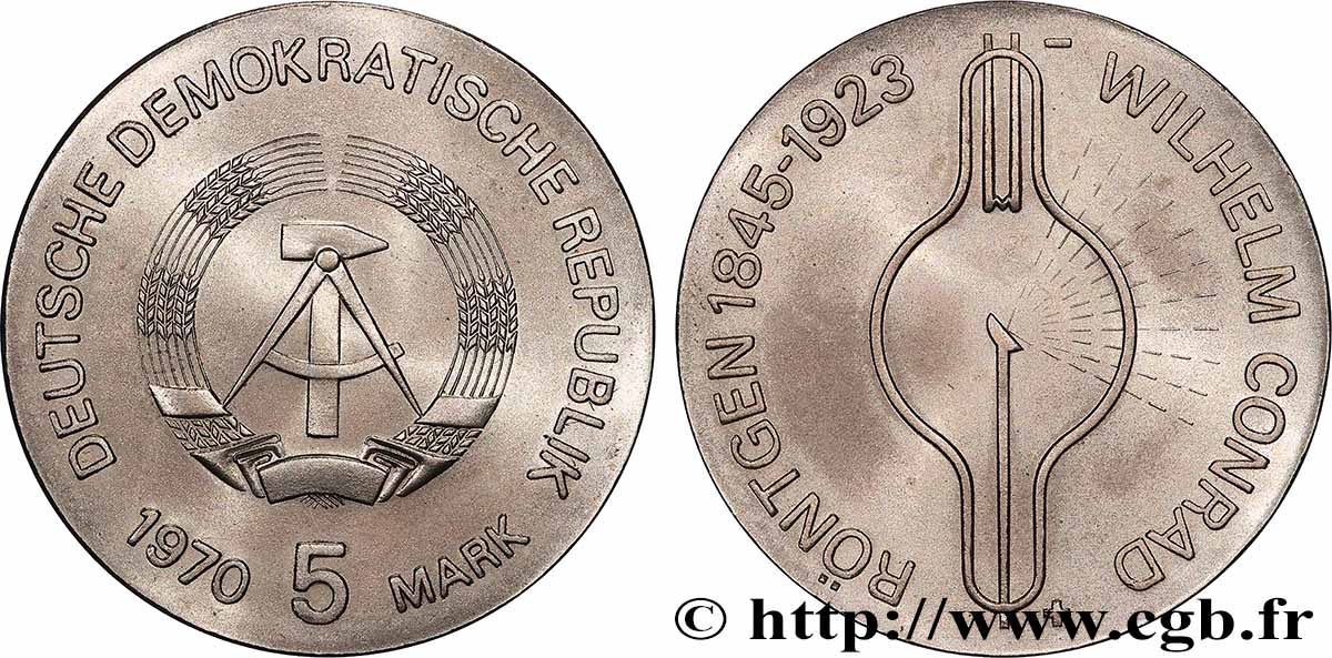 ALLEMAGNE RÉPUBLIQUE DÉMOCRATIQUE 5 Mark Wilhelm Conrad Röntgen 1970 Berlin SUP