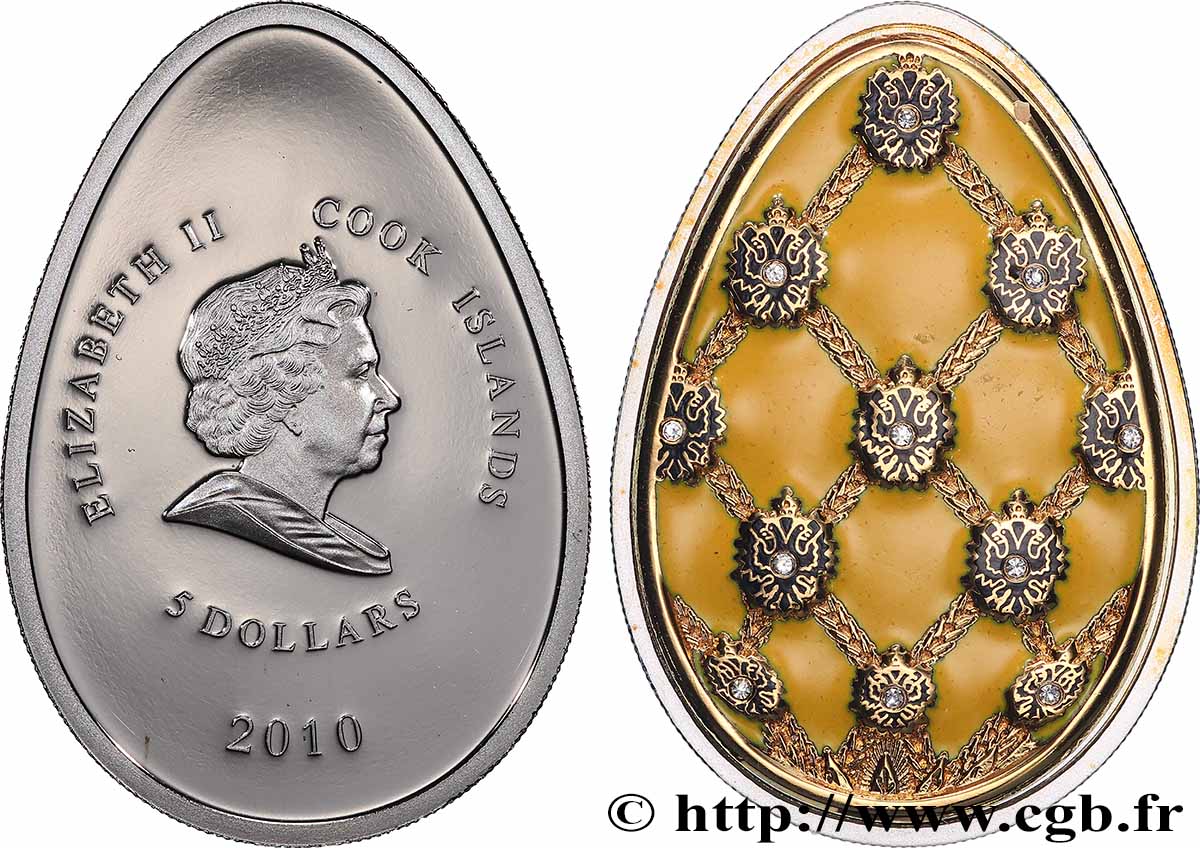 COOK ISLANDS 5 Dollars Proof Oeuf impérial Jaune 2010 MS