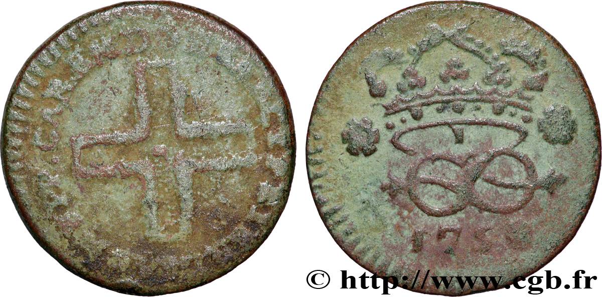 ITALIE - ROYAUME DE SARDAIGNE 2 Denari au nom de Charles Emmanuel III 1758 Turin TB