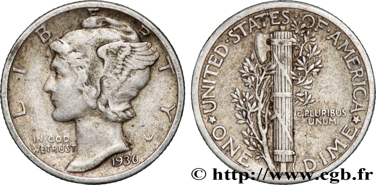 ÉTATS-UNIS D AMÉRIQUE 1 Dime Mercury 1936 Philadelphie TTB