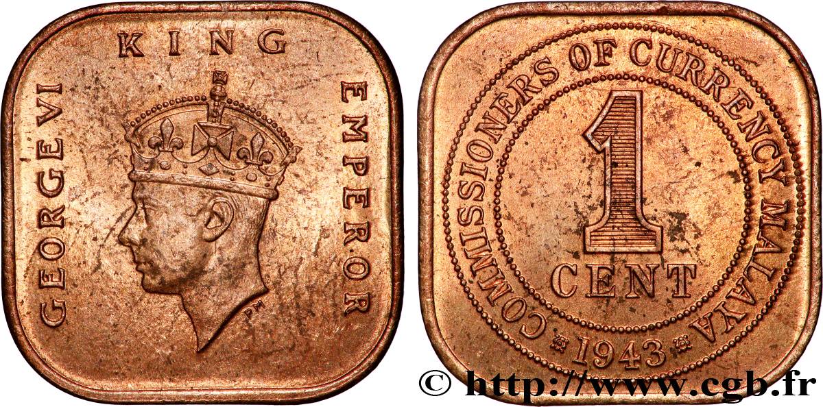 MALAYSIA 1 Cent Georges VI 1943 AU