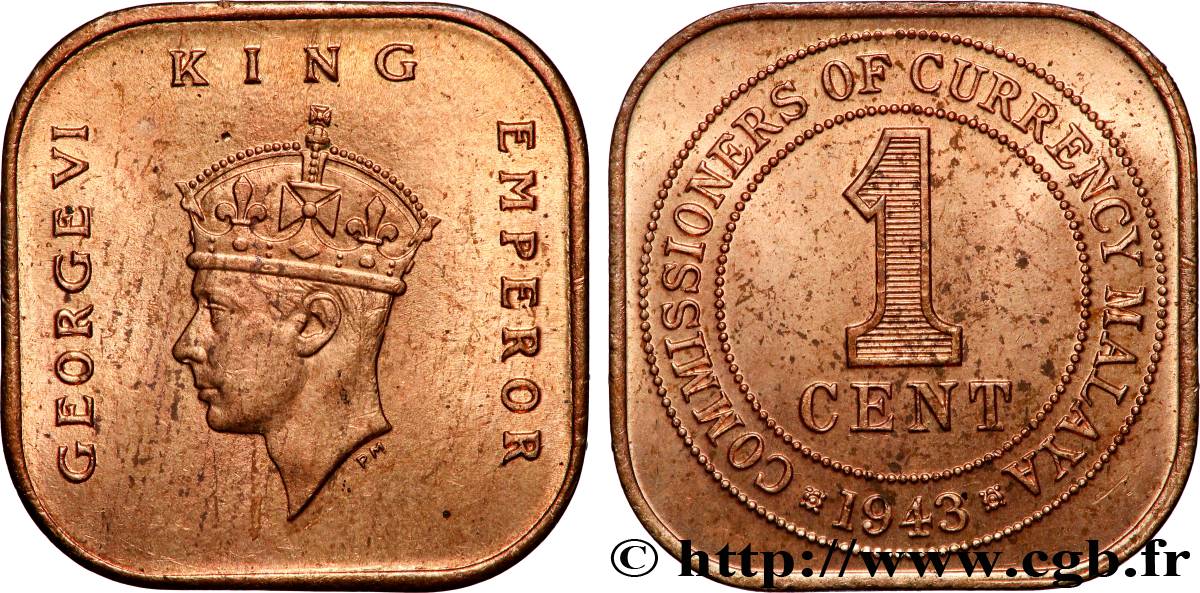 MALAYSIA 1 Cent Georges VI 1943 AU