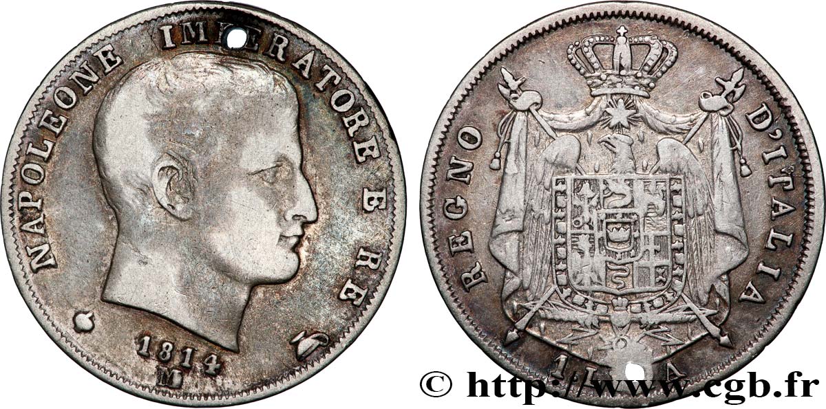 ITALIE - ROYAUME D ITALIE - NAPOLÉON Ier 1 Lira 1814 Milan TB