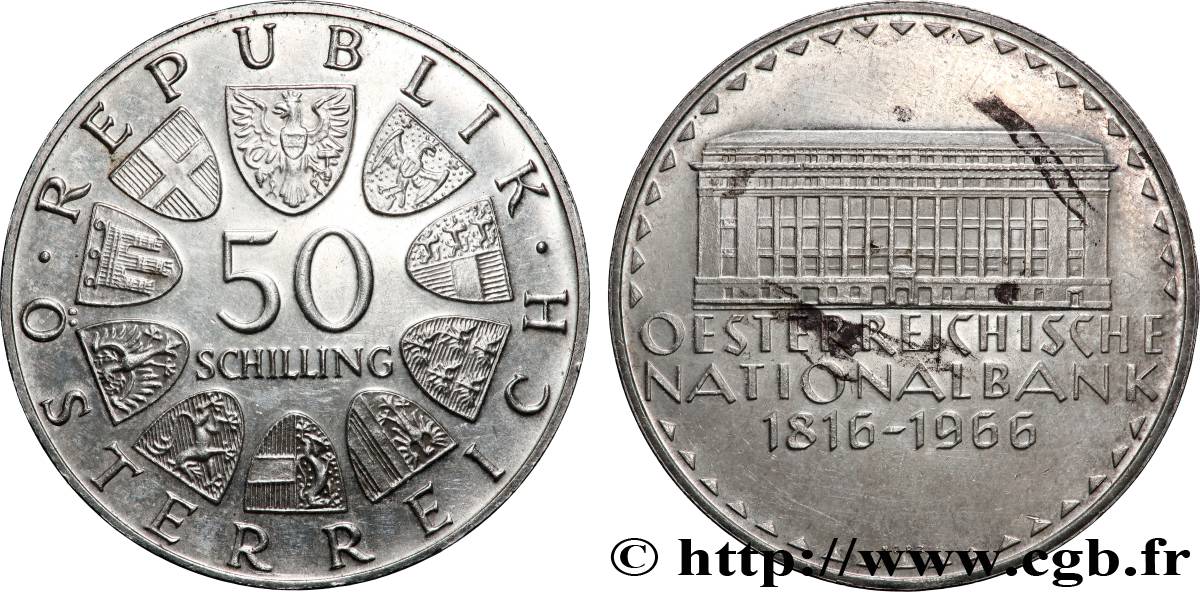 AUTRICHE 50 Schilling Proof 150e anniversaire de la banque nationale autrichienne 1966 Vienne SUP