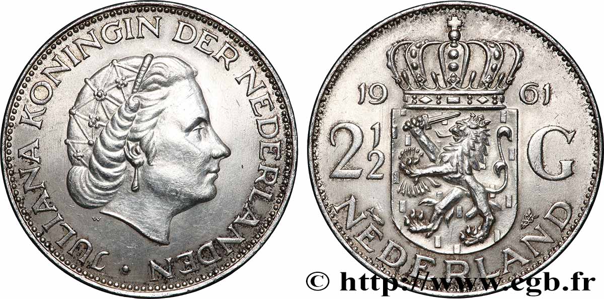 PAYS-BAS 2 1/2 Gulden Juliana 1961 Utrecht TTB+