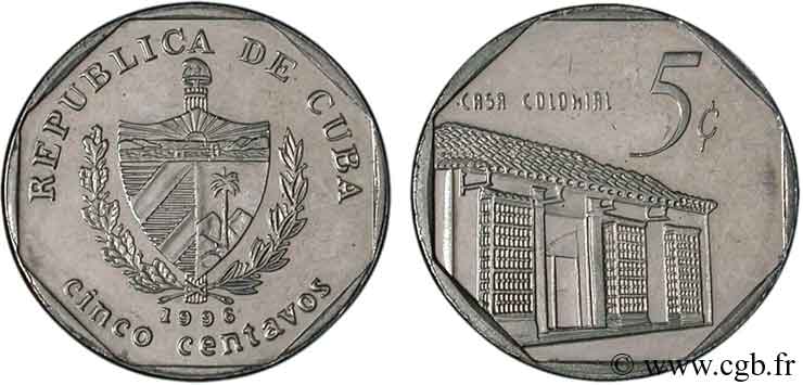 CUBA 5 Centavos (Peso convertible) maison coloniale 1996  SUP 