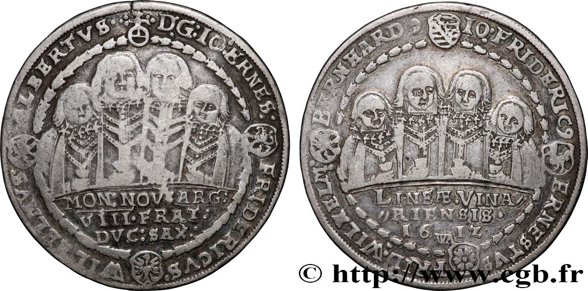 ALLEMAGNE - DUCHÉ DE SAXE-WEIMAR - JEAN-ERNEST IV ET SES SEPT FRÈRES Thaler 1612 Weimar fSS/SS