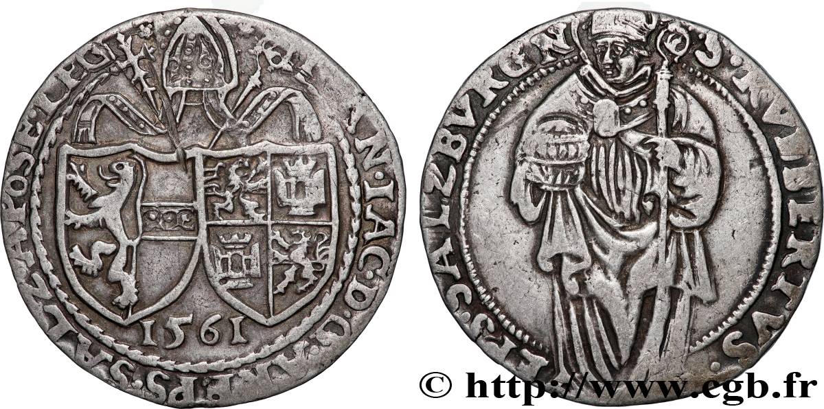 AUSTRIA - ARCHBISHOPRIC OF SALZBURG - JEAN JACOB KHUEN OF BELASI 1/2 Thaler 1561 Salzbourg XF
