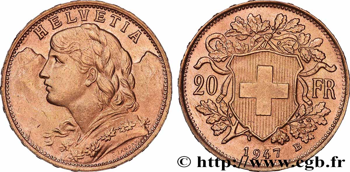 GOLD-, PALLADIUM- UND PLATIN-INVESTITIONEN 20 Francs or Vreneli 1947 Berne VZ