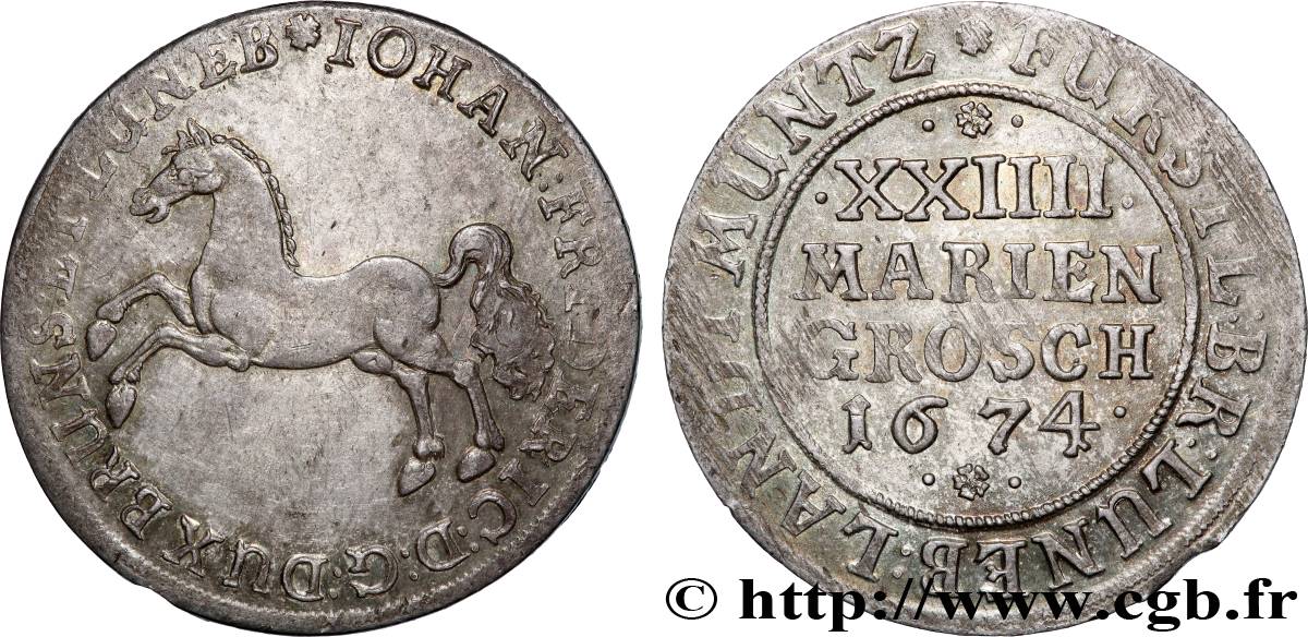 ALLEMAGNE - BRUNSWICK LUNEBOURG CALENBERG - JEAN FRÉDÉRIC 24 mariengroshen 1674 TTB+/SUP