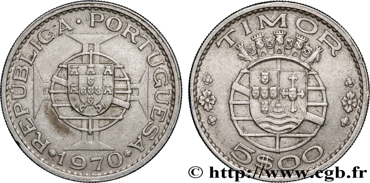 TIMOR 5 Escudos Colonie Portugaise 1970 Lisbonne TTB+