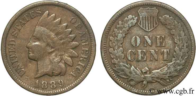 ÉTATS-UNIS D AMÉRIQUE 1 Cent tête d’indien, 3e type 1889 Philadelphie TTB 