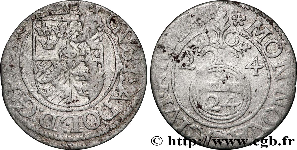 POLEN 1/20 Thaler ou trois polker frappe bau nom du roi Gustave Adolphe II 1624 Riga fSS