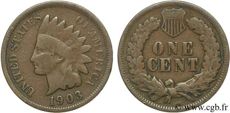 ÉTATS-UNIS D AMÉRIQUE 1 Cent tête d’indien, 3e type 1903 Philadelphie TB 