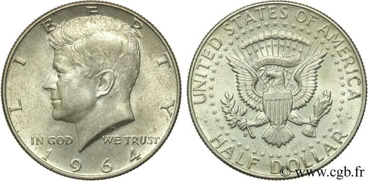 ÉTATS-UNIS D AMÉRIQUE 1/2 Dollar Kennedy 1964 Denver SPL 