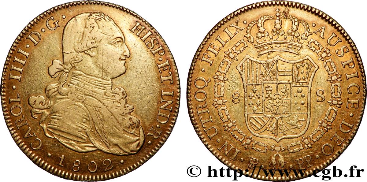 BOLIVIA - CHARLES IV 8 Escudos 1802 Potosi VF/XF