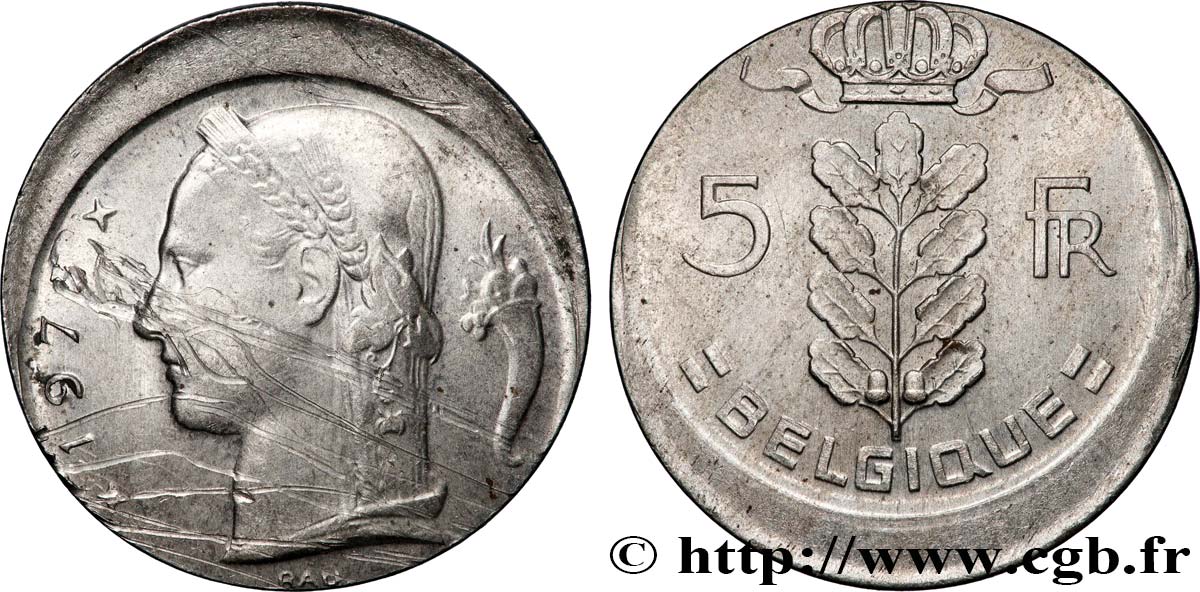 BELGIO 5 Francs, type Cérès, frappe casquette 1975 Bruxelles q.SPL