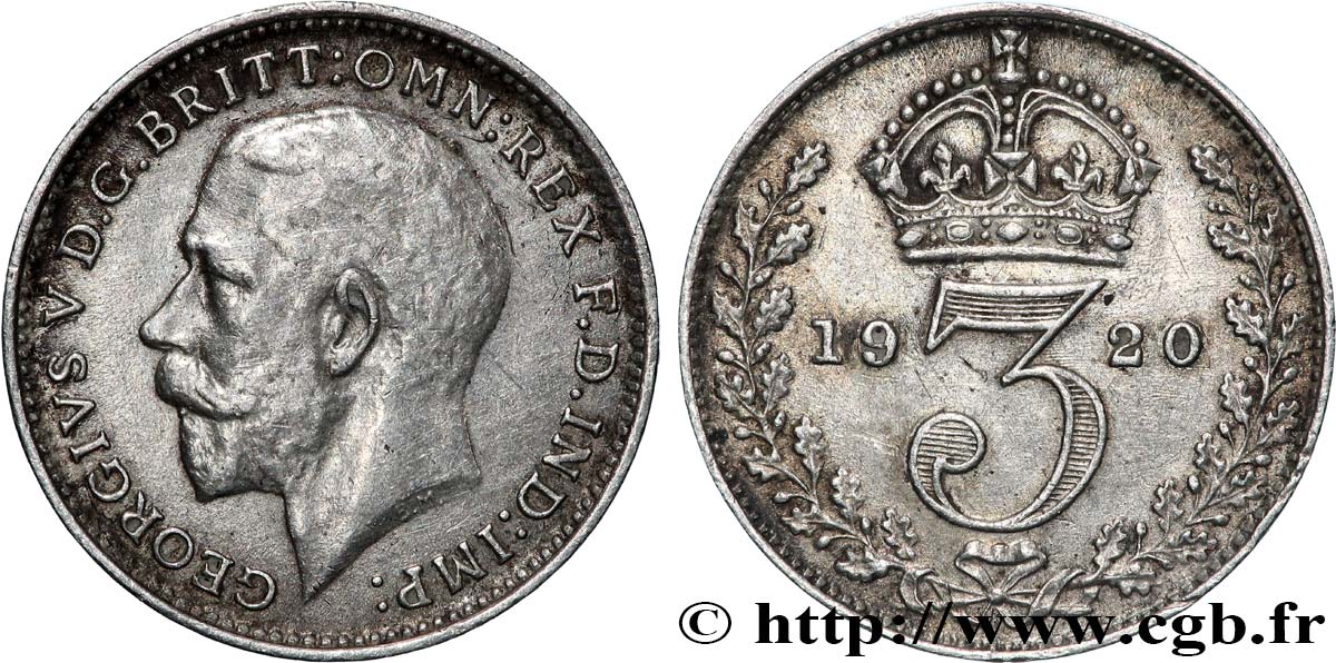ROYAUME-UNI 3 Pence Georges V 1920 Londres TTB+