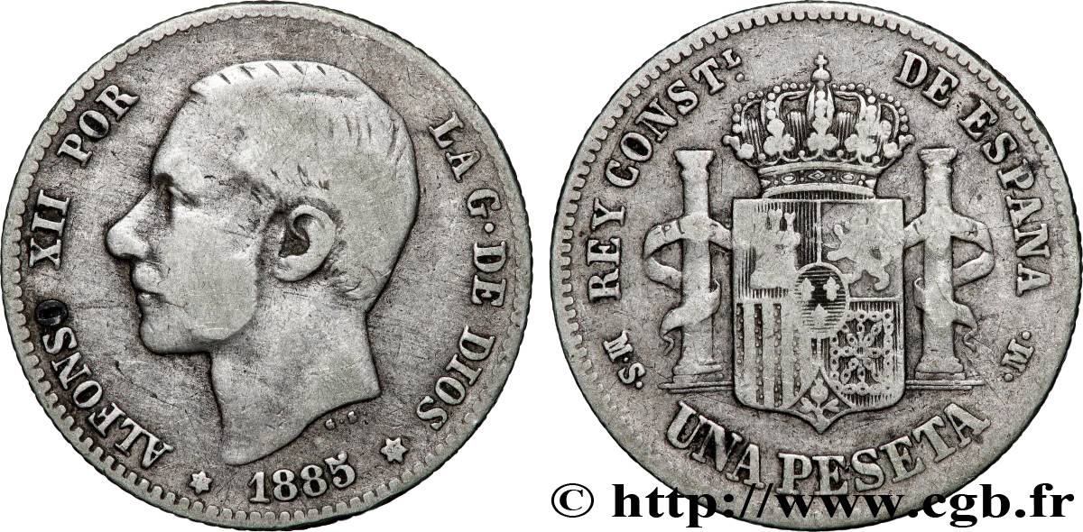 ESPAÑA 1 Peseta Alphonse XII (1885) 1885 Madrid BC+