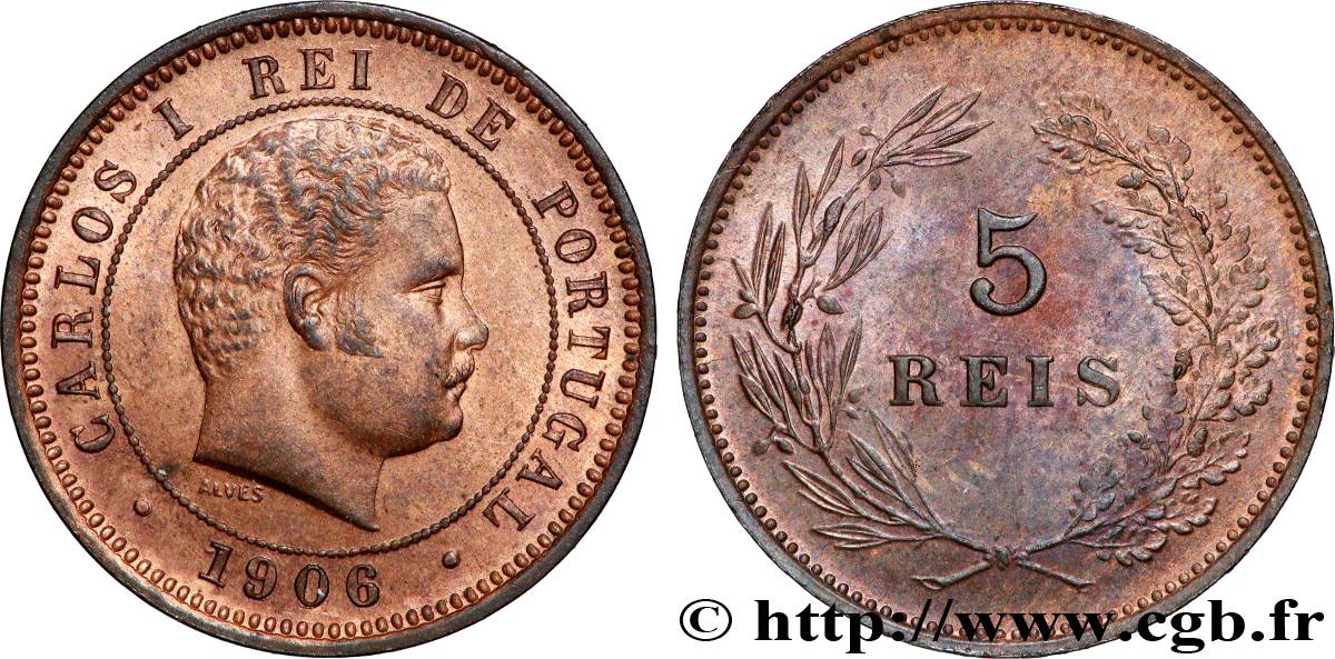 PORTUGAL 5 Réis Charles Ier 1906 Lisbonne SUP