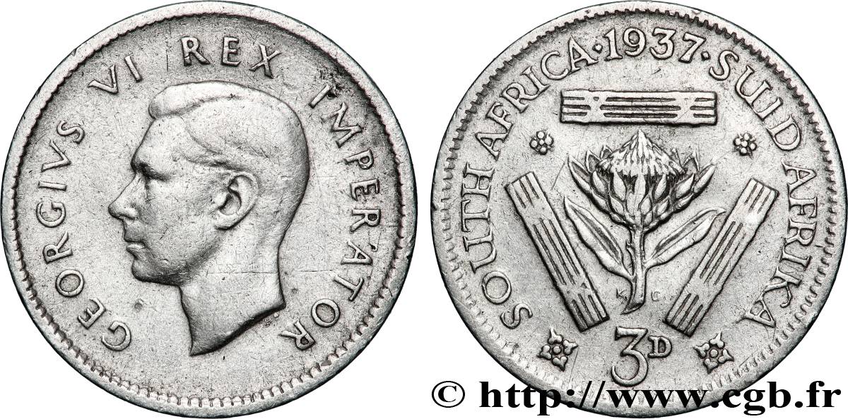 AFRIQUE DU SUD 3 Pence Georges VI 1938 Pretoria TB+