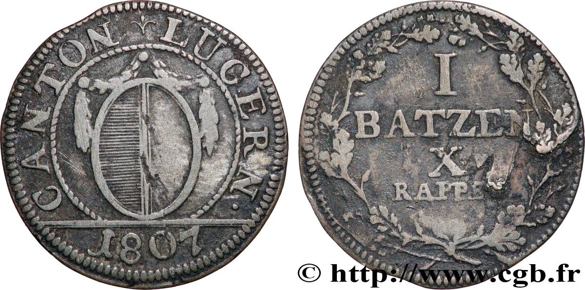 SWITZERLAND - CANTON OF LUCERNE 1 Batzen - X Rappen 1808 XF/VF