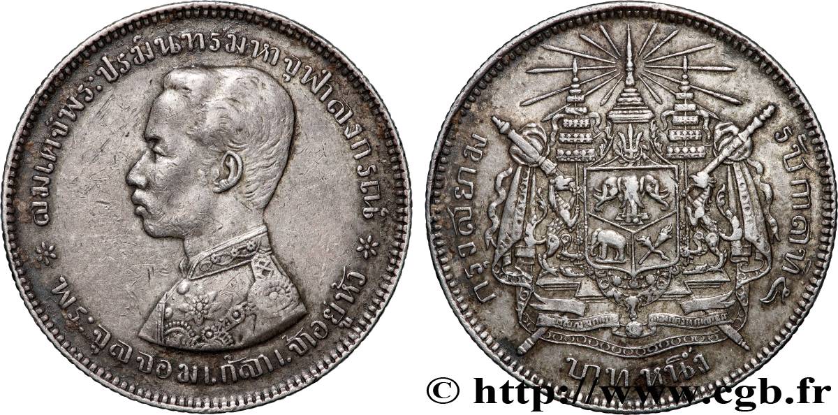 THAÏLANDE 1 Bath Rama V - 125e année ère de Bangkok 1906 TTB/TTB+