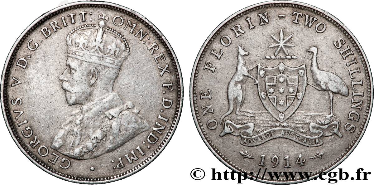 AUSTRALIA 1 Florin Georges V 1914 Heaton XF