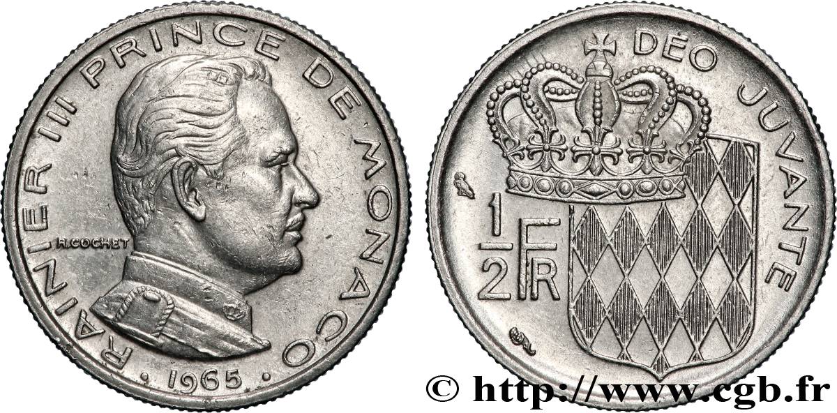 MONACO 1/2 Franc Rainier III 1965 Paris SUP