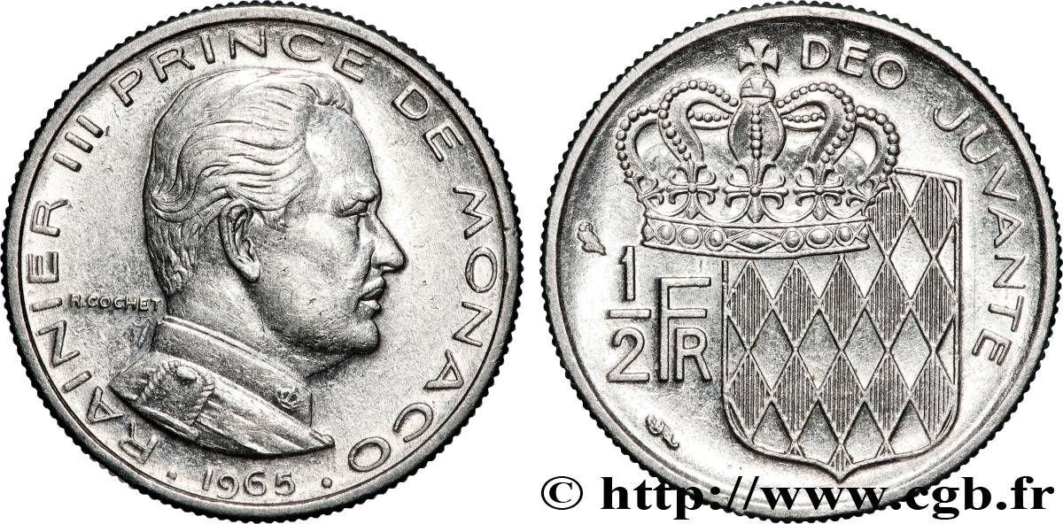 MONACO 1/2 Franc Rainier III 1965 Paris SUP