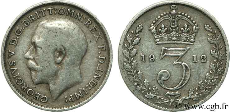 ROYAUME-UNI 3 Pence Georges VI / couronne 1912  TTB 