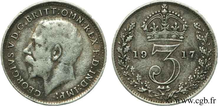 ROYAUME-UNI 3 Pence Georges VI / couronne 1917  TTB 