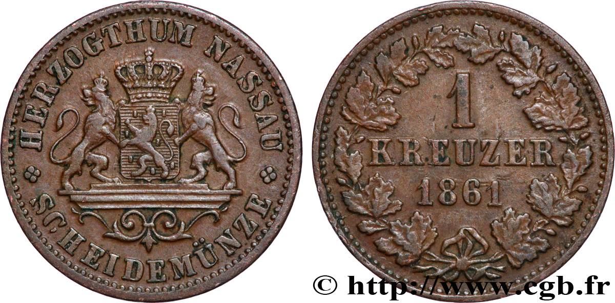 ALLEMAGNE - NASSAU 1 Kreuzer 1861 TTB+