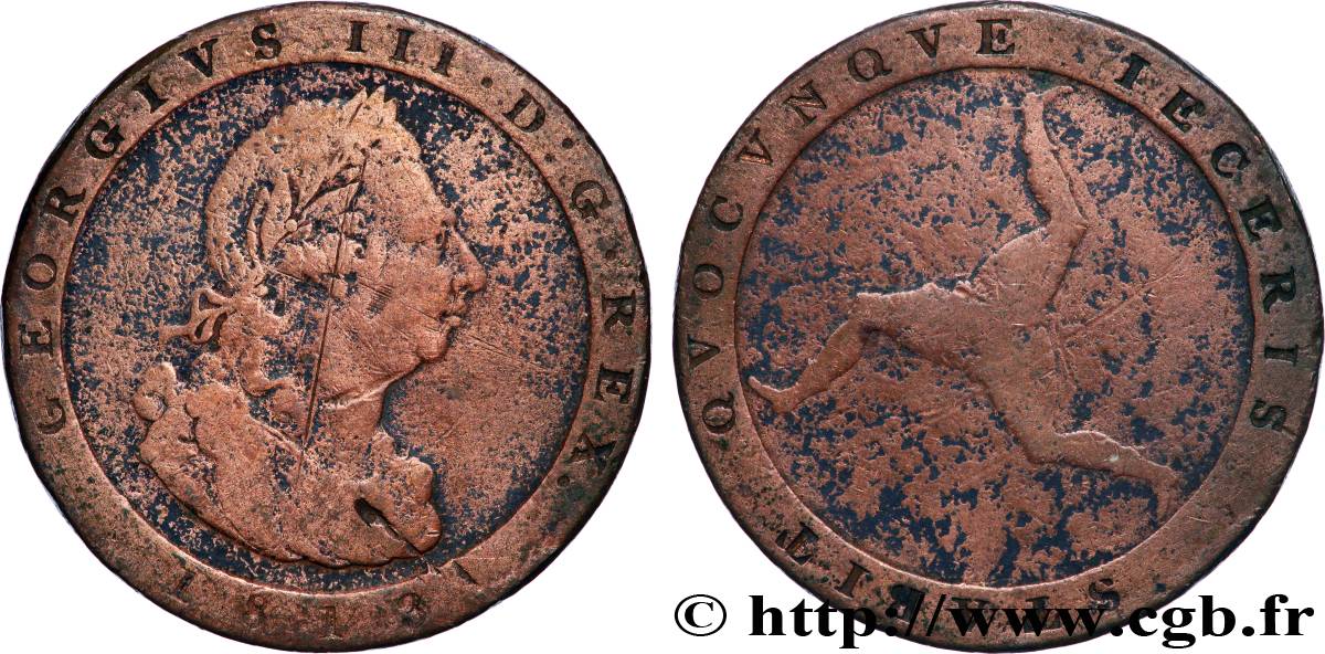 ÎLE DE MAN 1 Penny Georges III 1813 Soho TB